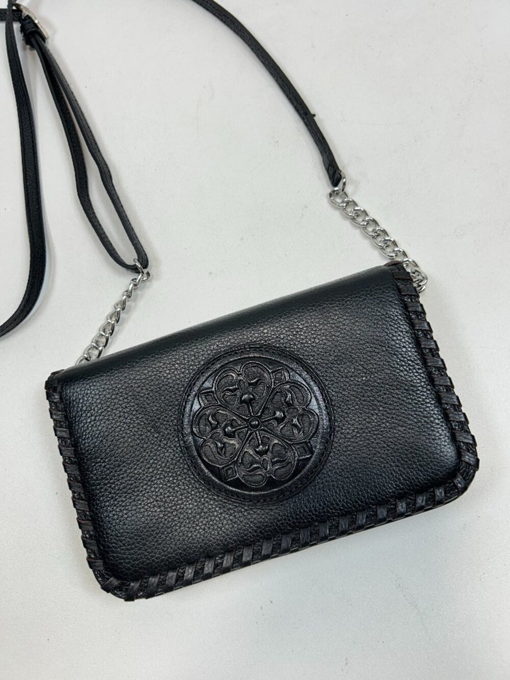 BRIGHTON Ferrara Mini Crossbody Bag Black Leather Adjustable Strap $320